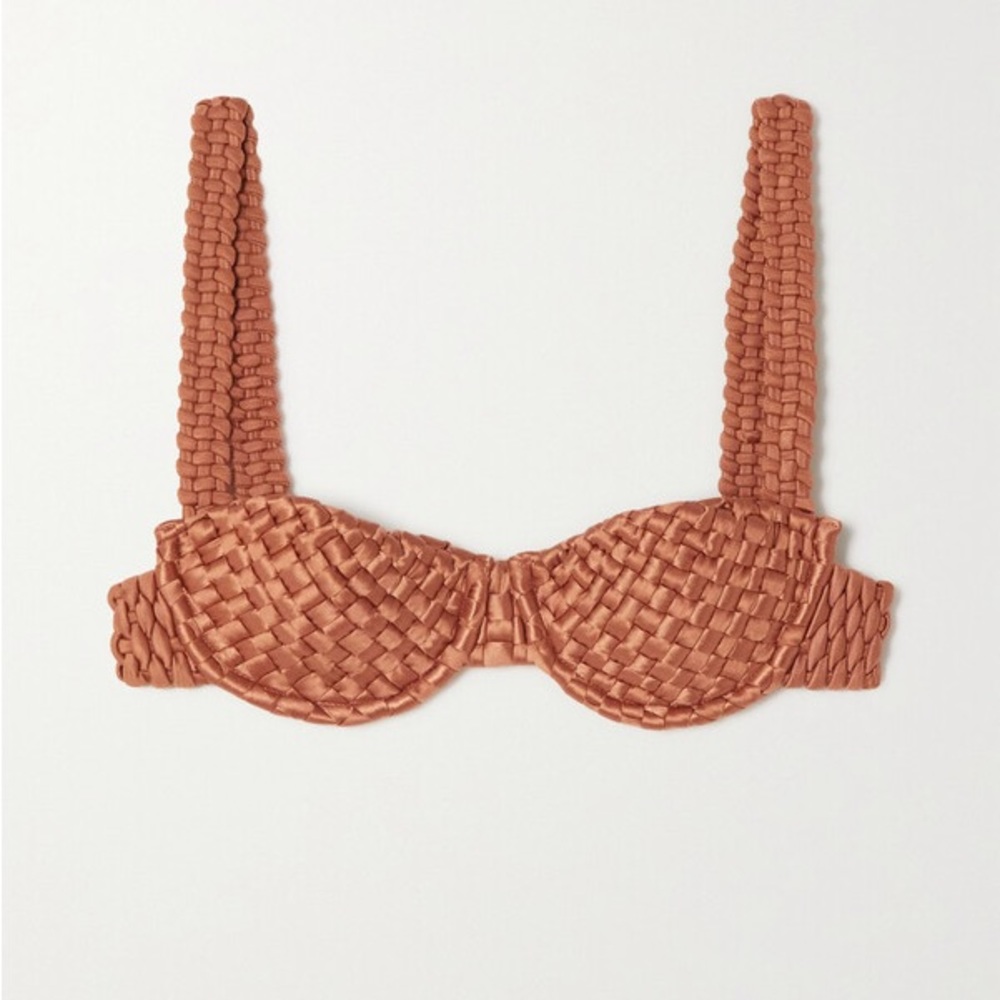 Isa Boulder Woven Metallic Stretch Satin Underwired Bikoni Top Copper - Size XS